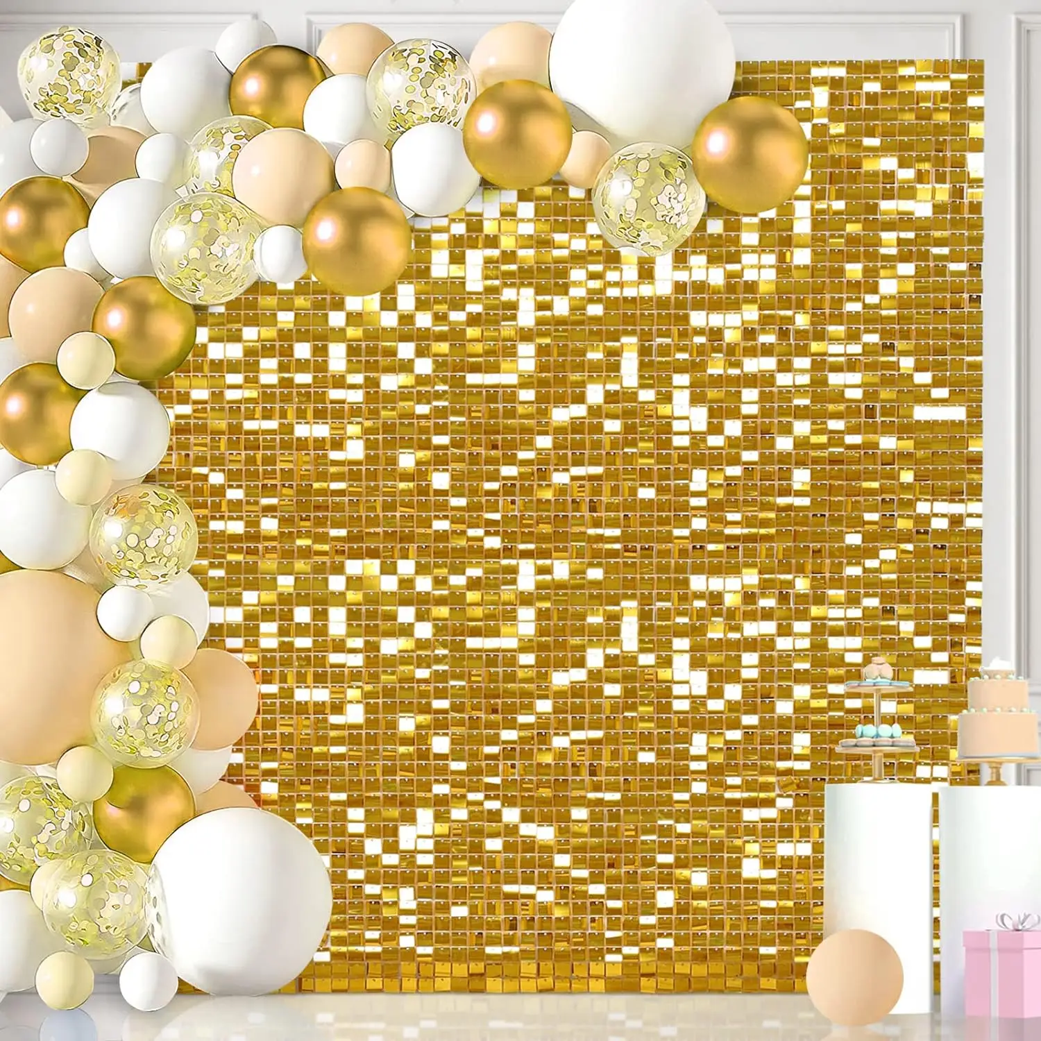 6x6FT Shimmer Wall Backdrop Panels Wedding Shimmer Backdrop Sparkly Gold Glitter Wall Background for Holiday Parties Bridal Show