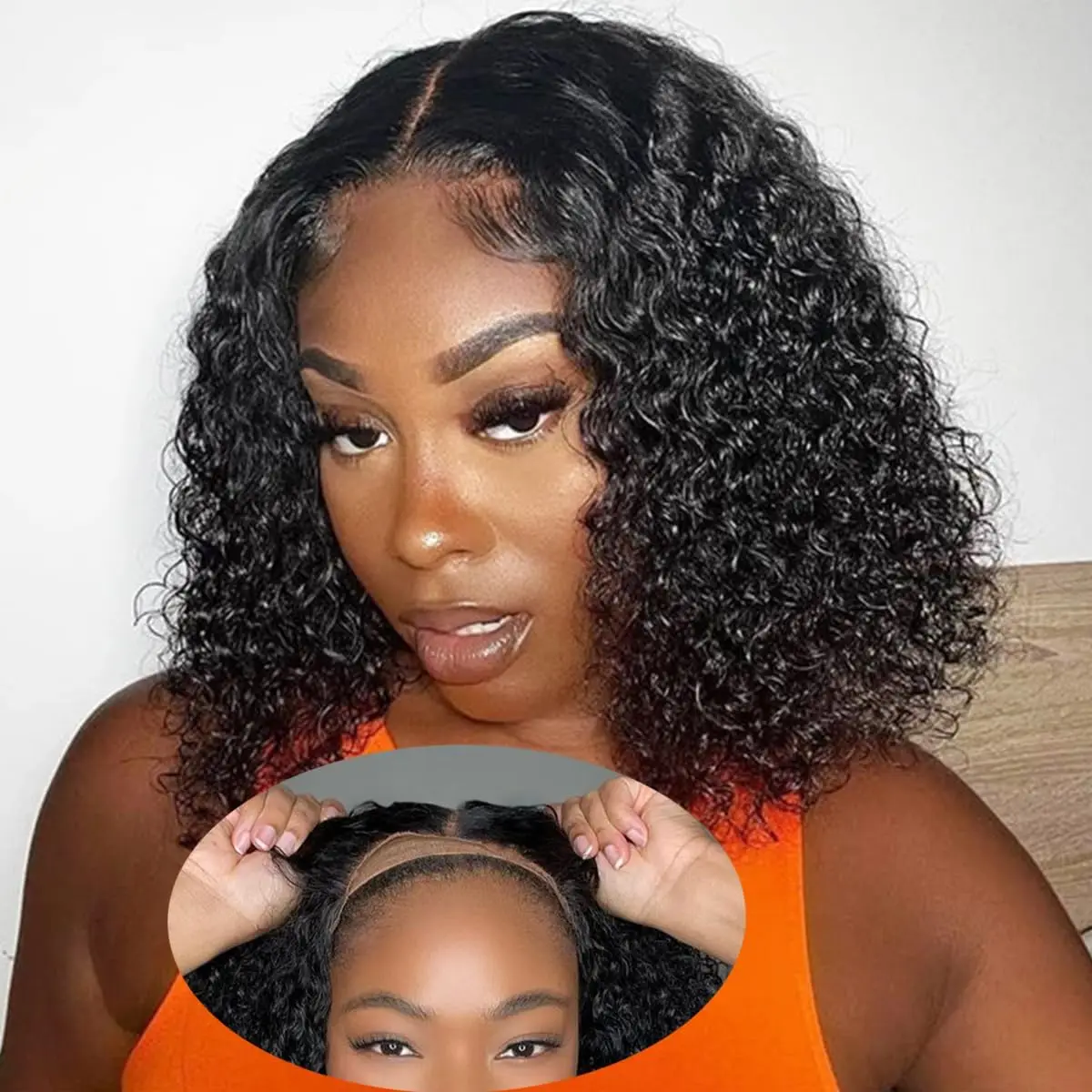 

Короткий парик Culry Wear And Go Glueless Wig Deep Wave Bob Wigs for Black Women Human Hair 4x4 13X4 Lace Front Glueless Bob Wigs 180%