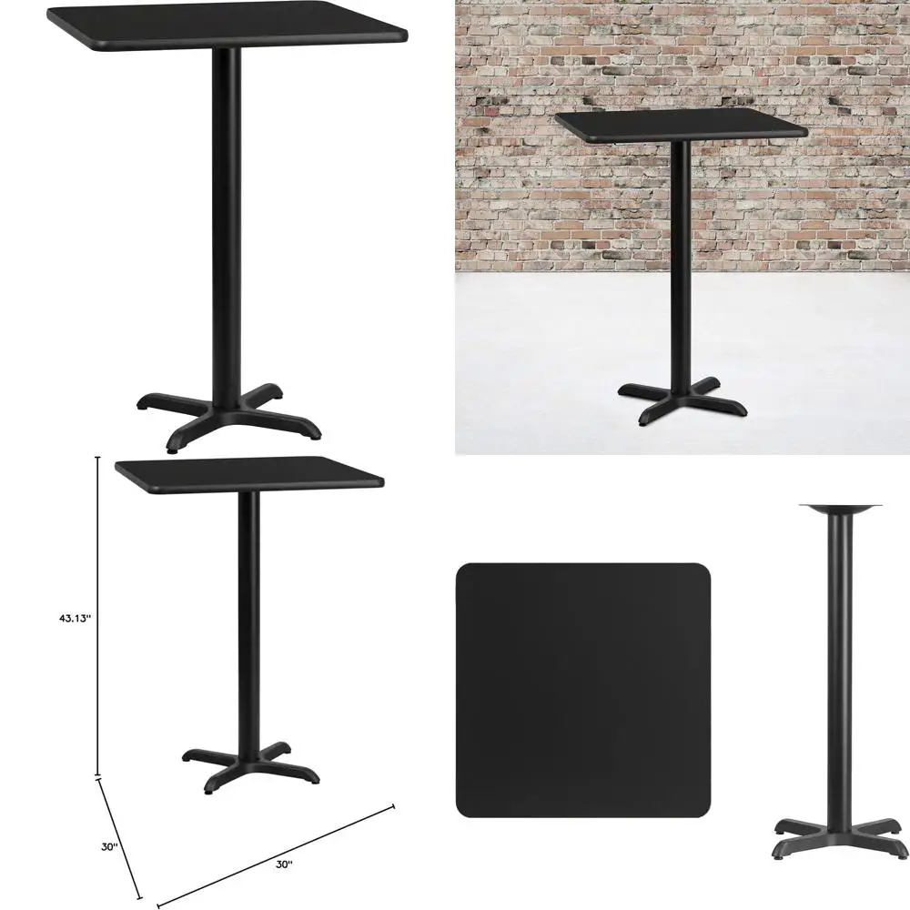 

30 Square Black Laminate Table Top with 22 x 22 Bar Height Base