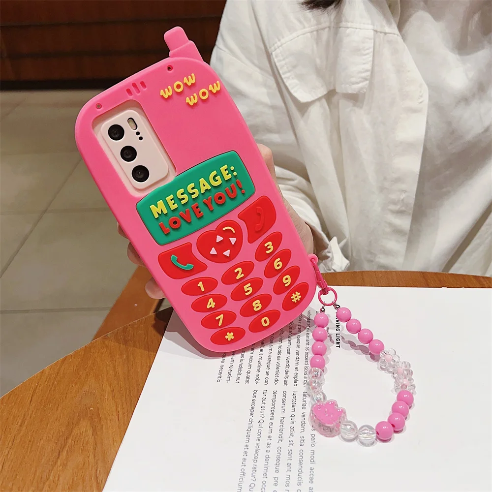 Y2K Hot Pink Brick Cellphone Bead Chain Phone Case for S26 Ultra Crossbody Strap Silicone Cover for SamSung Galaxy S25 S24 A57