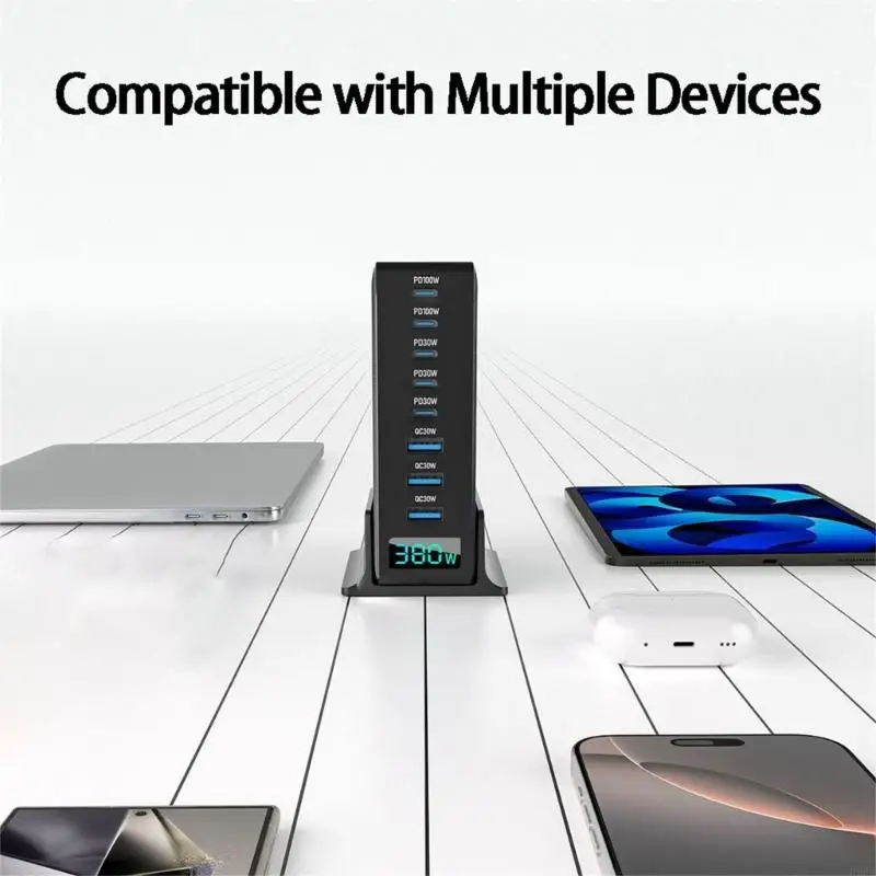 

P9JB Powerful 380W Charging Station With 5 Type C And 3 USB A Port For Family And Office Setting Power Adapter HUB