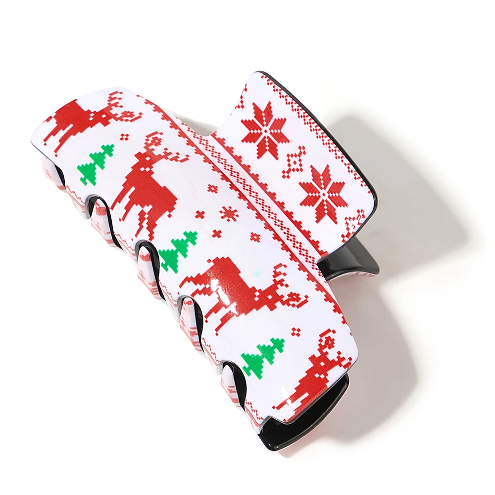 Creative Christmas Gifts Elk deer Tree Printed Acrylic Hair Claw For Women New Festival Non-slip Hairpin Hair Accessories Tool view 6