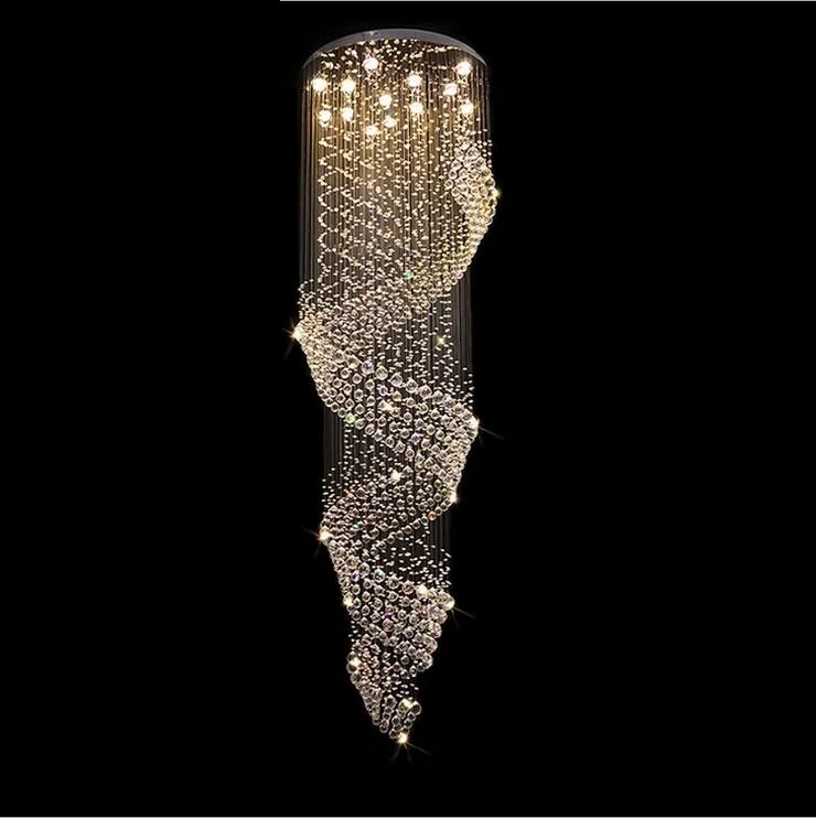 Stair light long chandelier crystal light hanging line duplex led rotating villa living room large hanging lights