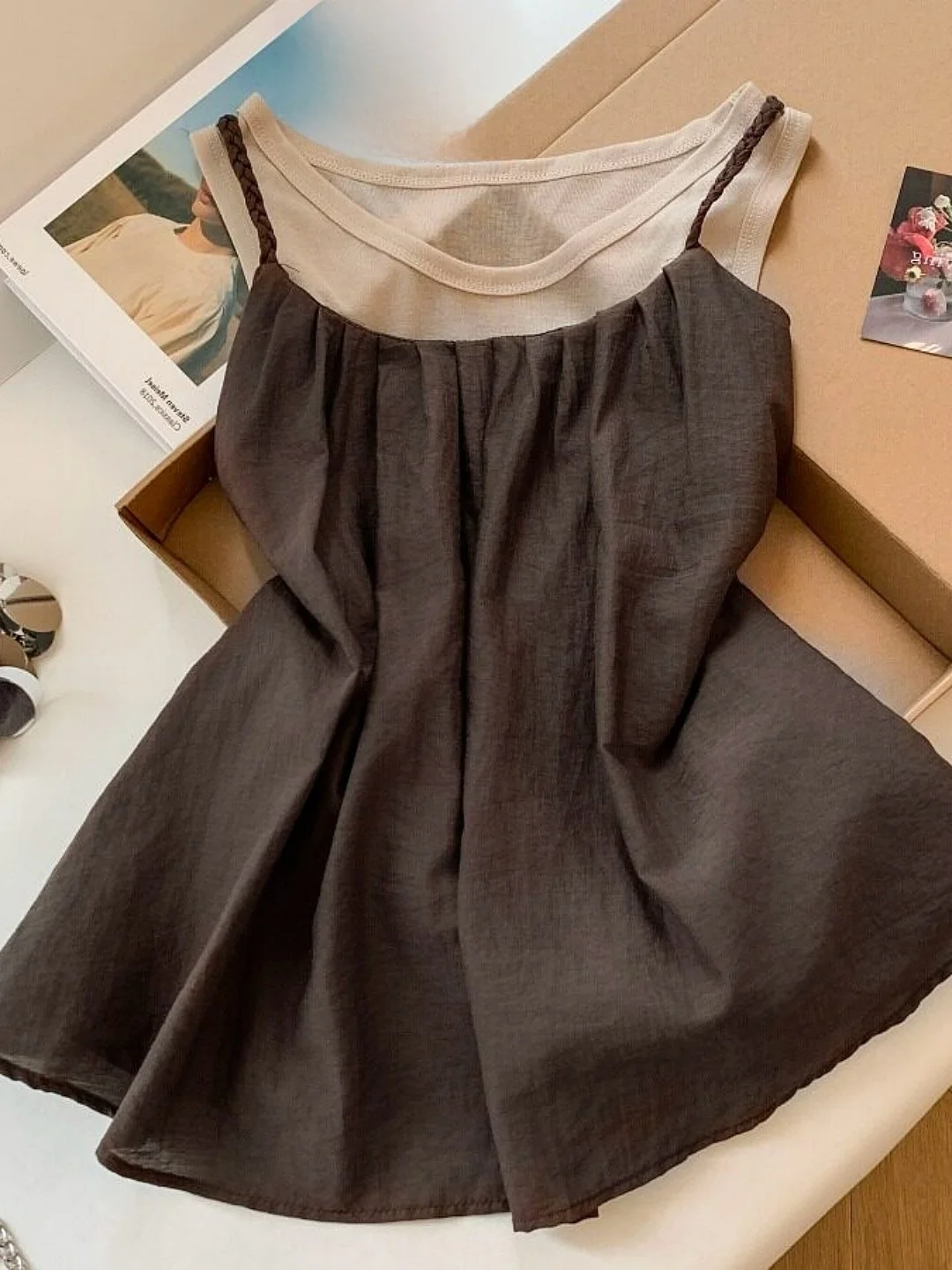 

Korean Style Knitted Strap Vest Two-Piece Set Women Summer New Sleeveless Layered Top Unique Simple Quality Ensemble