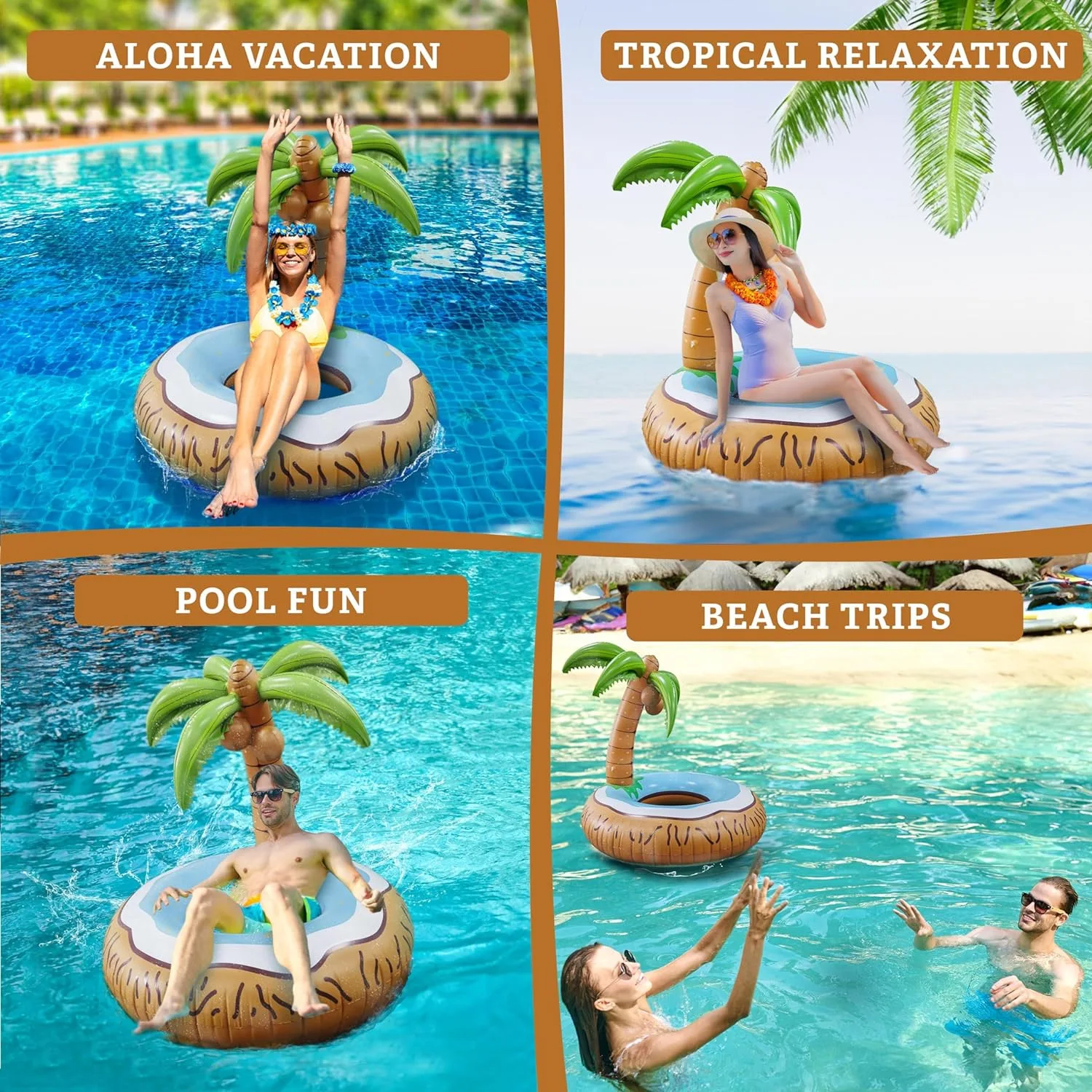 Inflatable Coconut Tree Air Mattresses Float Pool Swimming Float Swimming Ring Pool Circle Boia Piscina Pool Party Buoy Toy