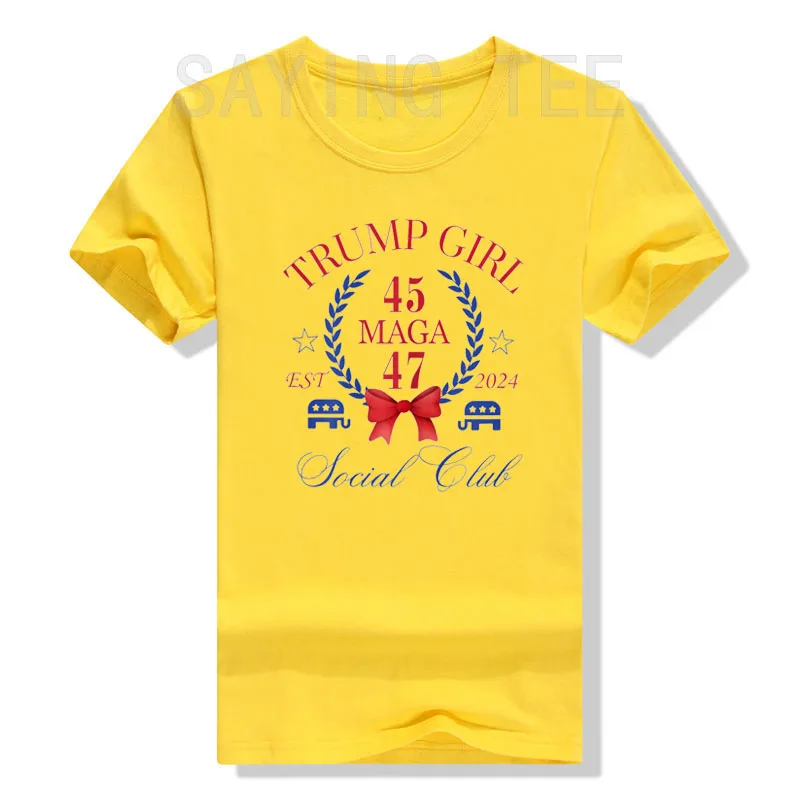 Trump Girl 45 47 MAGA Est 2024 Social Club Happy 4th of July T-Shirt Women's Fashion Letters Print Saying Tee Pro Trump Fans Top