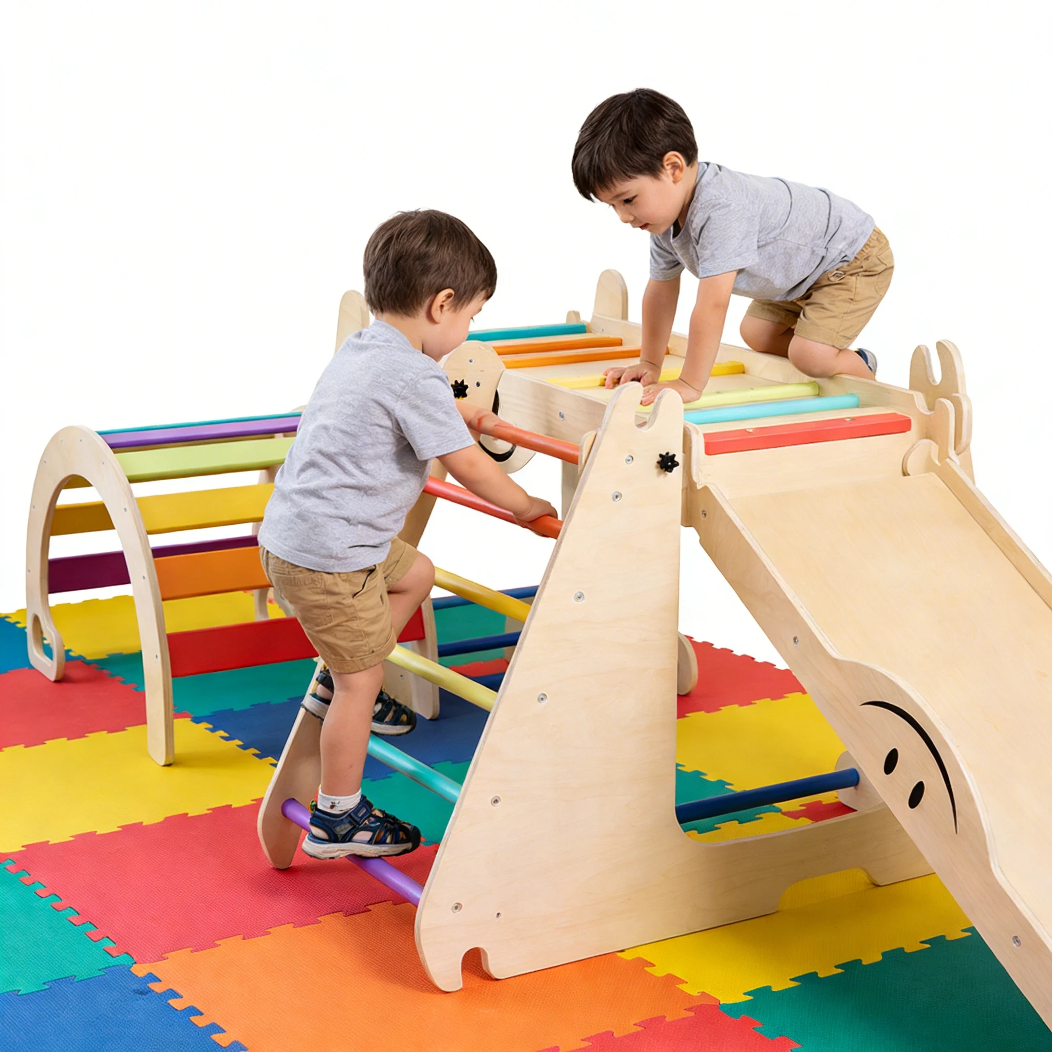 

Оптовая продажа: Высококачественный деревянный многофункциональный комплекс для лазания и игр с горкой для детского сада