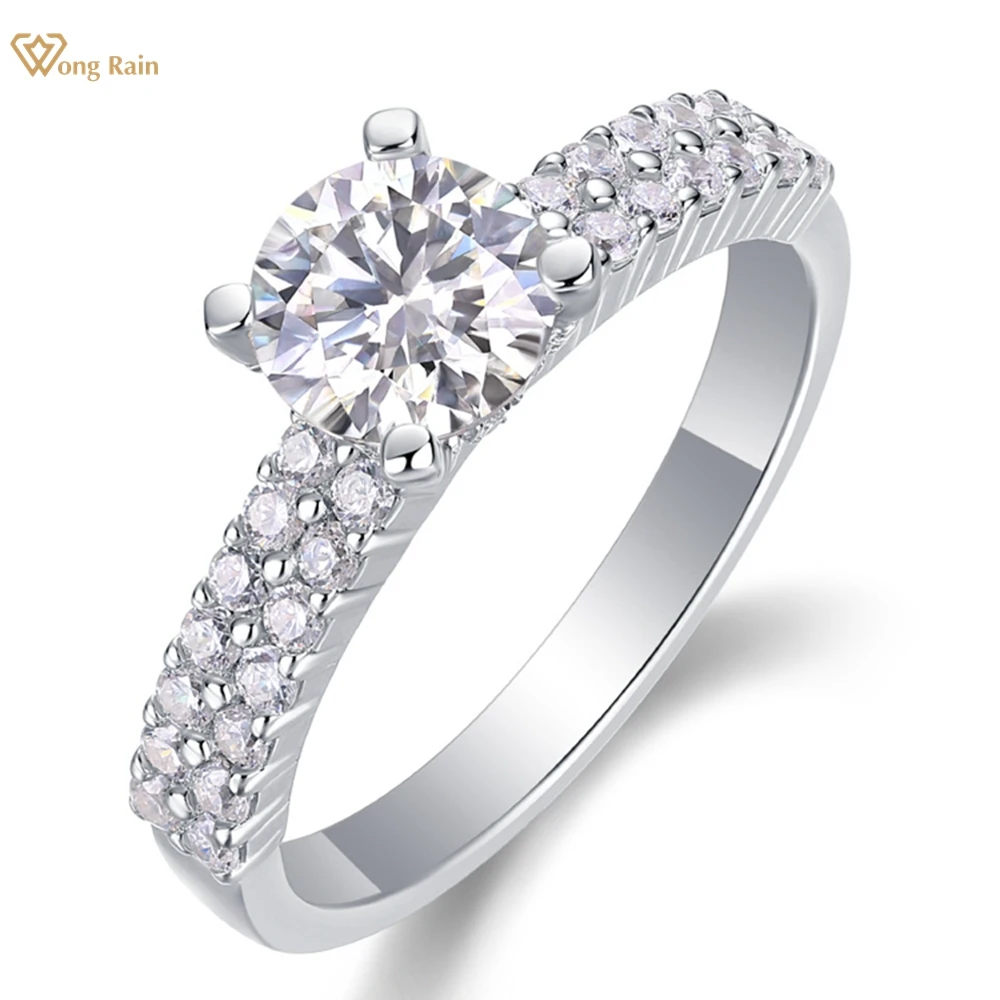 Wong Rain Classic 925 Sterling Silver 3EX VVS1 D 1 CT Round Cut Real Moissanite Diamonds Gemstone Engagement Ring Fine Jewelry