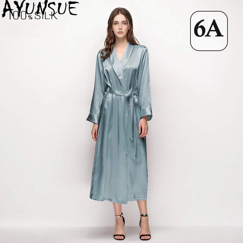 

AYUNSUE 100% шелковые халаты из тутового шелкопряда для женщин, 16 мм, шелковая ночная одежда, женская пижама, весна-лето 2026, халаты для сна, пижама женская