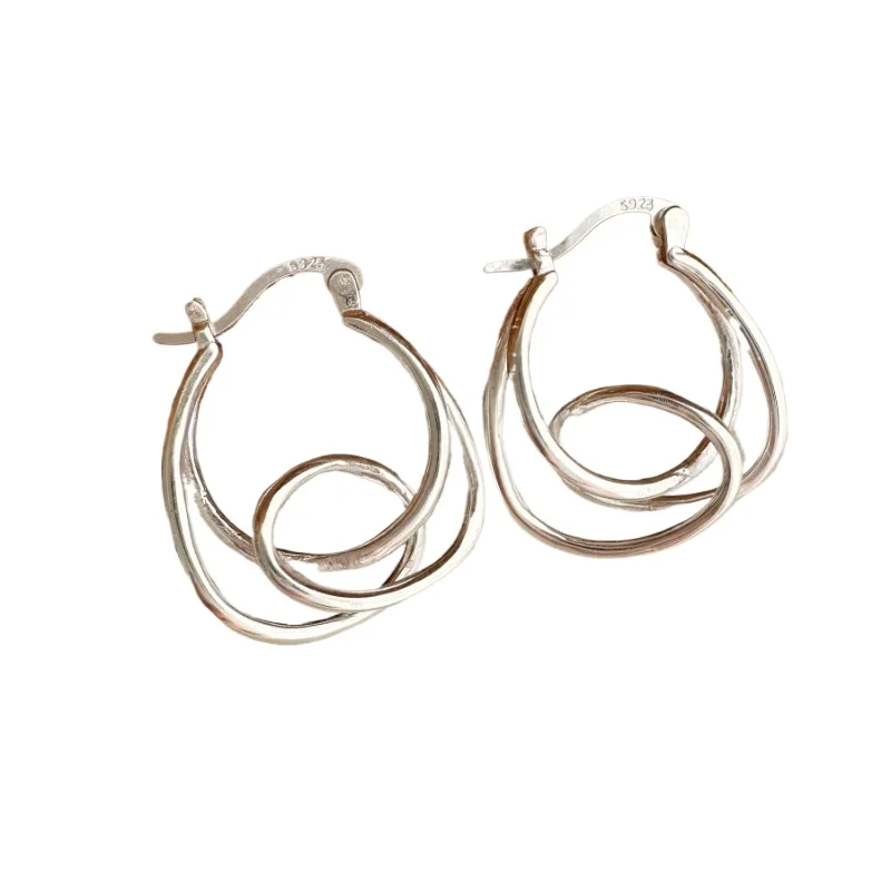 

Sterling silver irregular line winding earrings niche unique design ear buckle personalized earrings