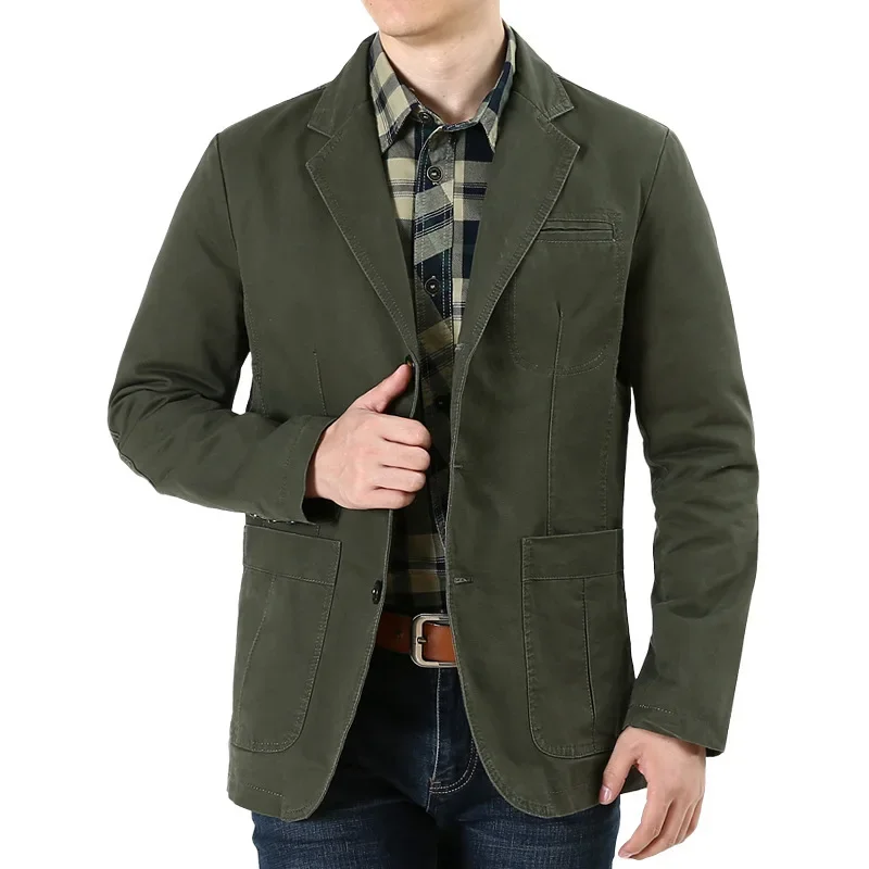 

Cotton Men's Business Casual Blazer Loose Plus Size Suit Jacket Green Khaki Black Single Breasted Men Coat Outdoors