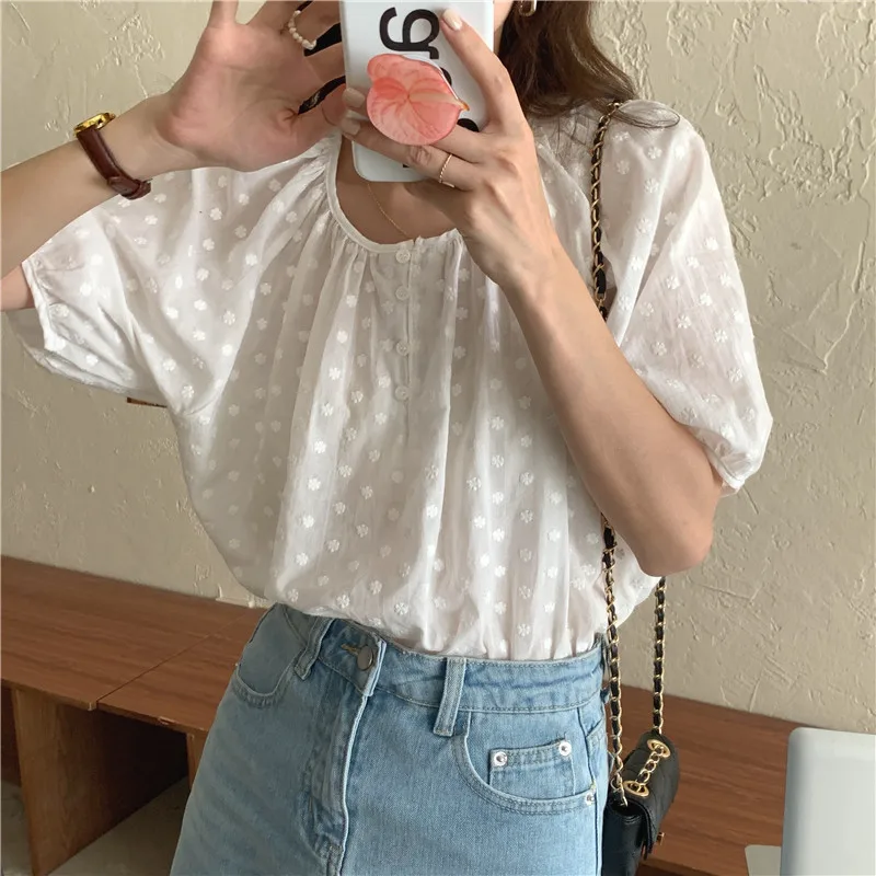 New Summer Vintage Print Female Oversize Tops Womens Shirt Short Sleeve Girls Blouse Summer New Women Blouses Femme Blusas