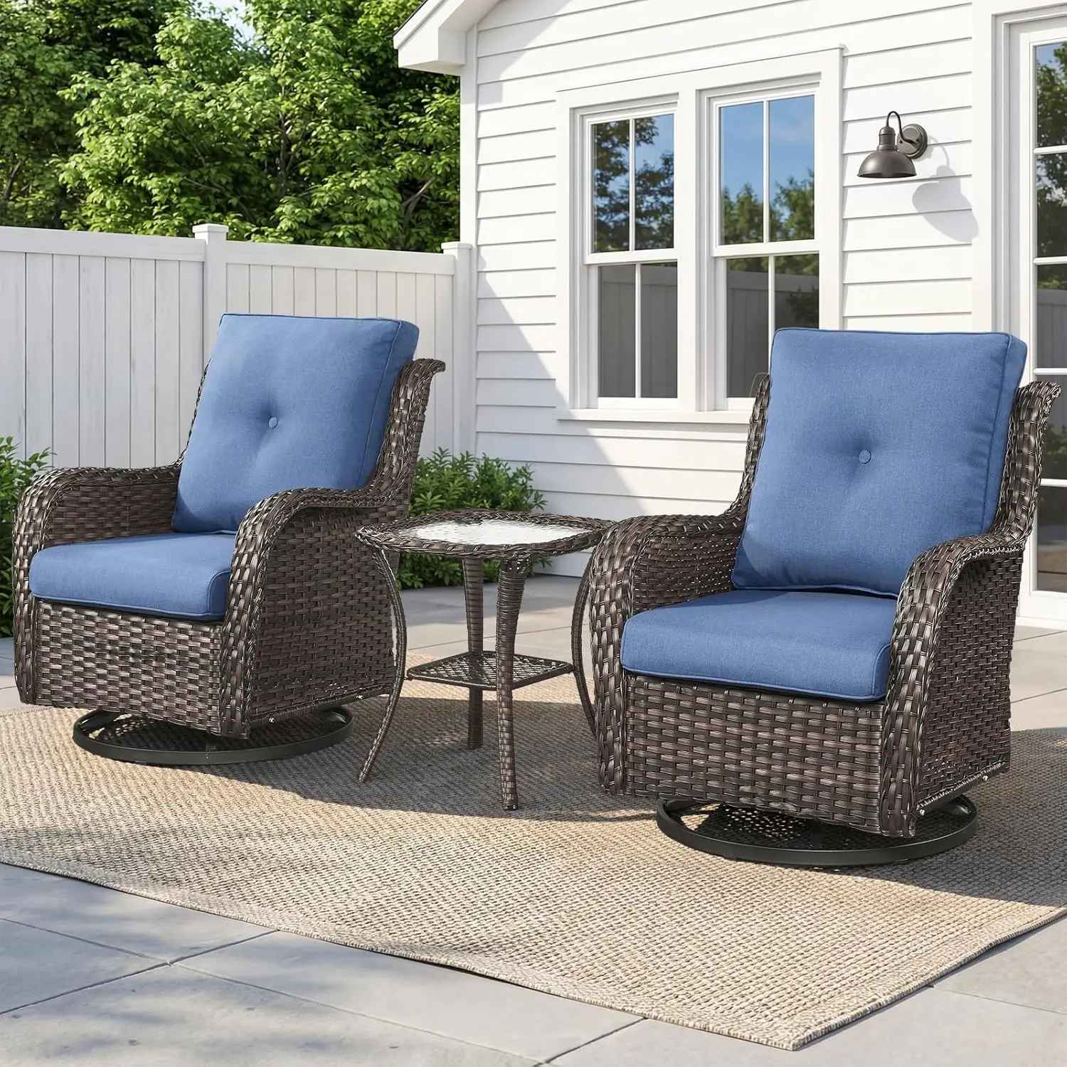 

Swivel Rocker Patio Wicker Chair Set All Weather Rattan Side Table Outdoor Porch Pool Balcony, Customized