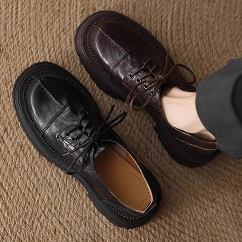 

Ретро туфли-лодочки на массивном каблуке со шнуровкой и круглым носком, женские модные дизайнерские лоферы для шитья, офисные туфли в британском стиле, Zapatos Mujer