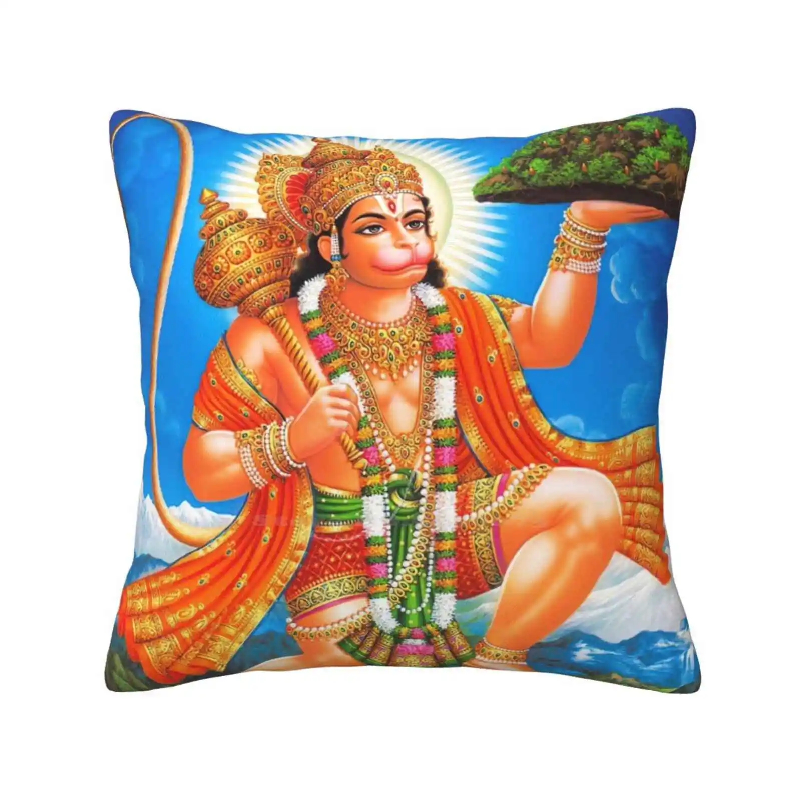 Lord Hanuman Lifting Mountain Fashion Sofa Throw Pillow Cover Pillowcase Dronagiri Chalisa Vishnu Krishna Maa Lakshmi Hinduism