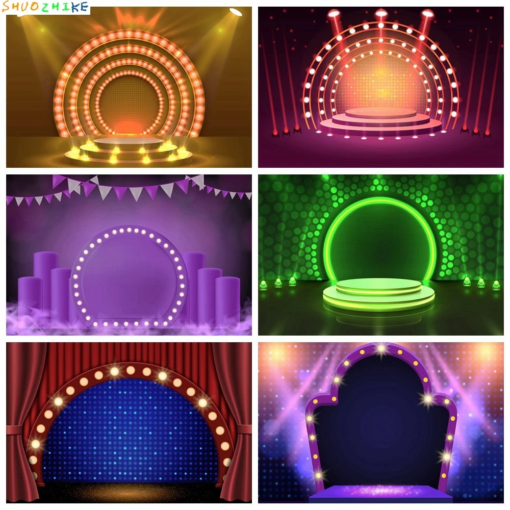 

Neon Circus Stage Birthday Decoration Photography Backdrops Custom Children Curtain Glitters Spotlights Studio Photo Backgrounds