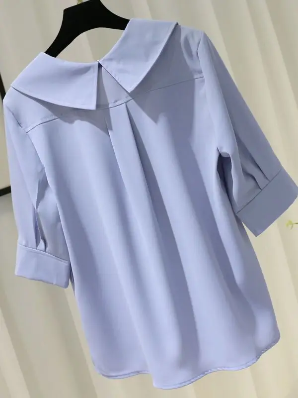 한국 스타일 느슨한 쉬폰 셔츠 여성 반팔 여름 새로운 캐주얼 슬리밍 트렌디 탑 편안한 통기성 경량