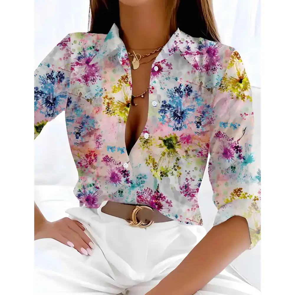 Chemise vintage à simple boutonnage pour femme, t-shirt et chemisier College en 3D, manches longues, printemps et hiver, tenue de bureau pour femme
