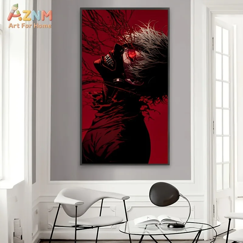 AZNM Tokyo Ghoul Kaneki Ken Red Black Anime Canvas Wall Art Unframed Painting for Home Decor