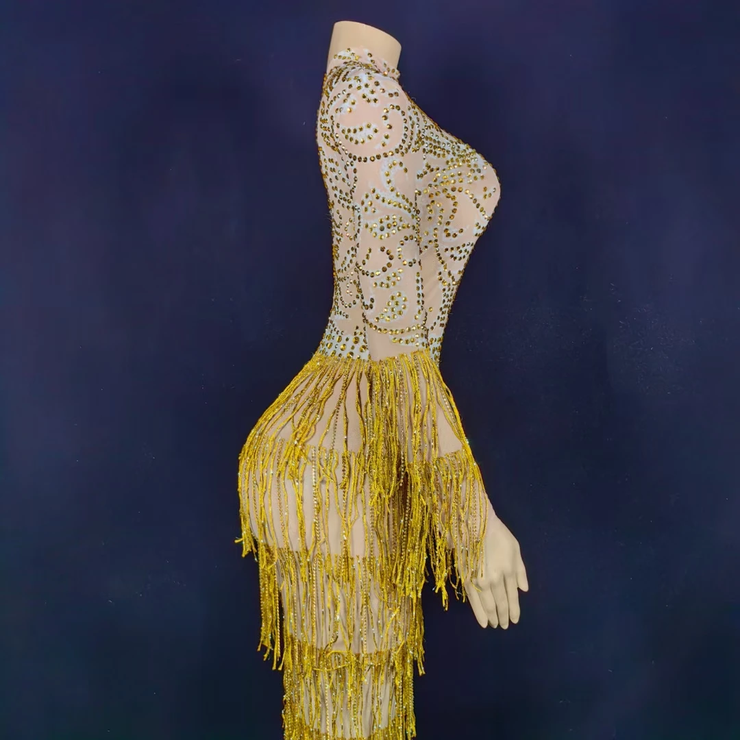 Dangao brilhante lantejoulas cristais borla em camadas vestido longo sexy feminino elegante aniversário celebrar festa festival sessão de fotos wear