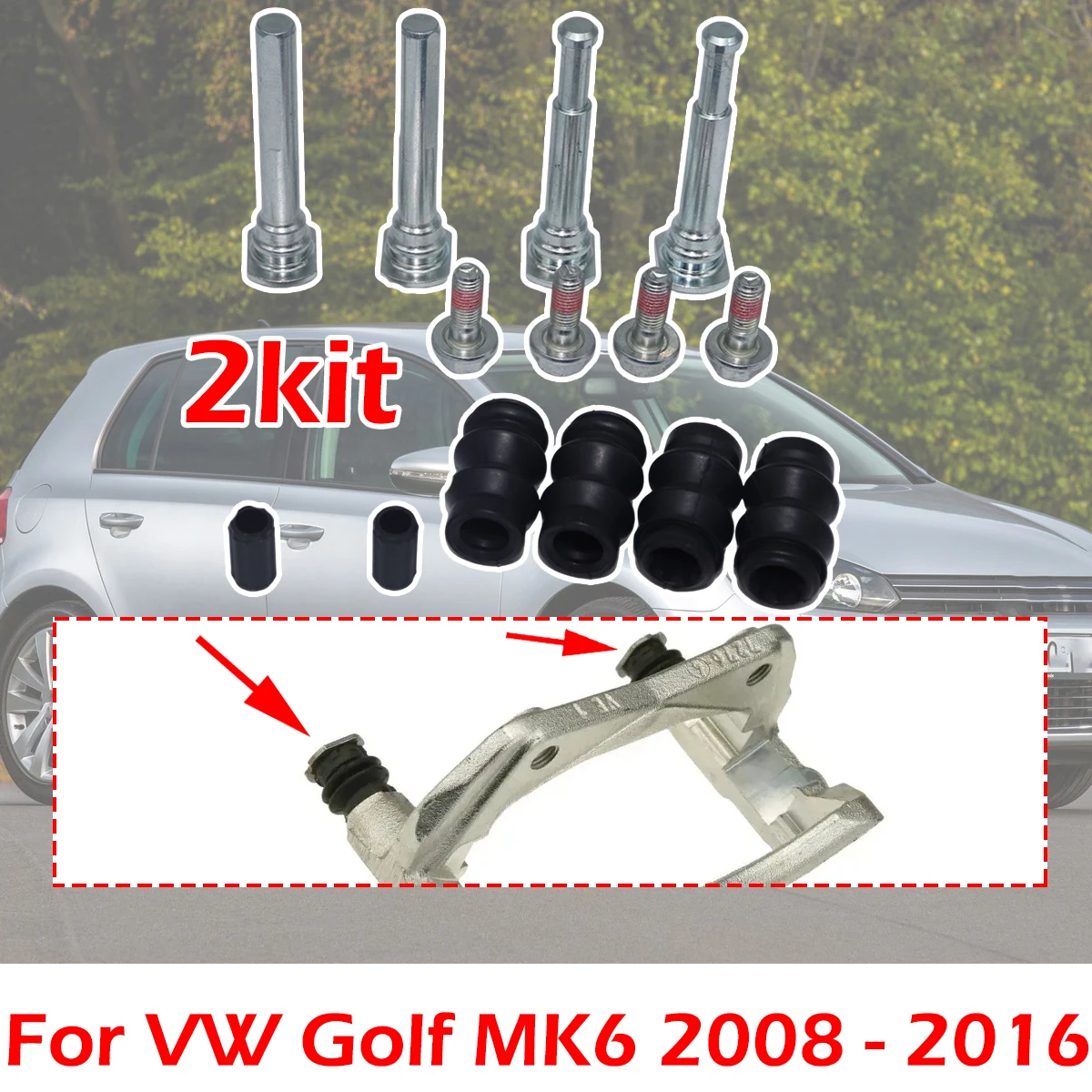 

14PC rear Brake Caliper Slider Guide Pins Bolt Kit For VW Golf MK6 2008-2016 Left Right Disc Housing Bellows Sleeve Seal replace