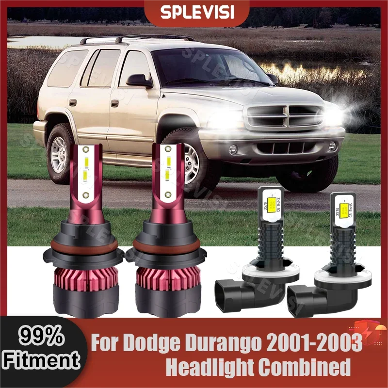 

300% Brighter LED Headlight High Low Beam Foglight Replace Combination Bulbs For Dodge Durango 2001 2002 2003 6000K CSP Chips