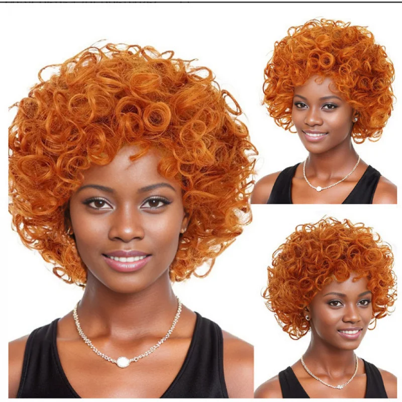 

European and American Style Wig Afro Multi-Color Optional Small Curls Synthetic Hair Fluffy Halloween Carnival Wig