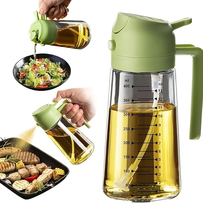 2in1 470ml Glass Spray Oil Sprayer Bottle Spray Oil Dispenser Oil Jar Cruet BBQ Kitchen Baking Roasting Picnic Kitchen Tool