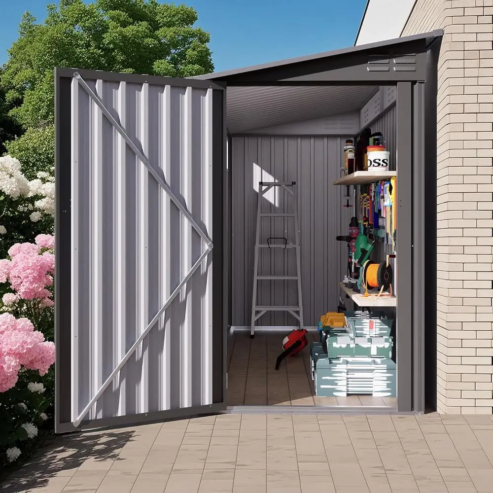 

Gray Outdoor Storage Shed with Window, 6 Air Vents, Lockable Door for Patio, Lawn, and Backyard