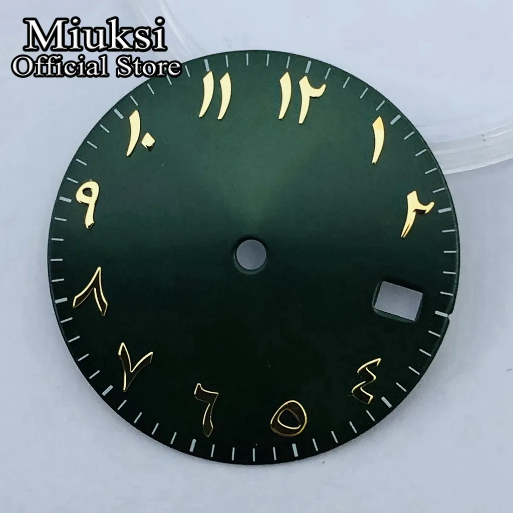 Miuksi 28.5mm silver black blue green sterile watch dial fit NH34 NH35 movement fit 3 o\'clock crown 3.8 o\'clock crown