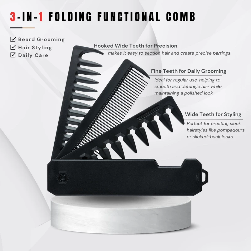 Double/Triple Tooth Portable Folding Hair Comb Fine Wide Tooth Texture Comb Daily Multifunctional Hairdressing Travel Hair Comb