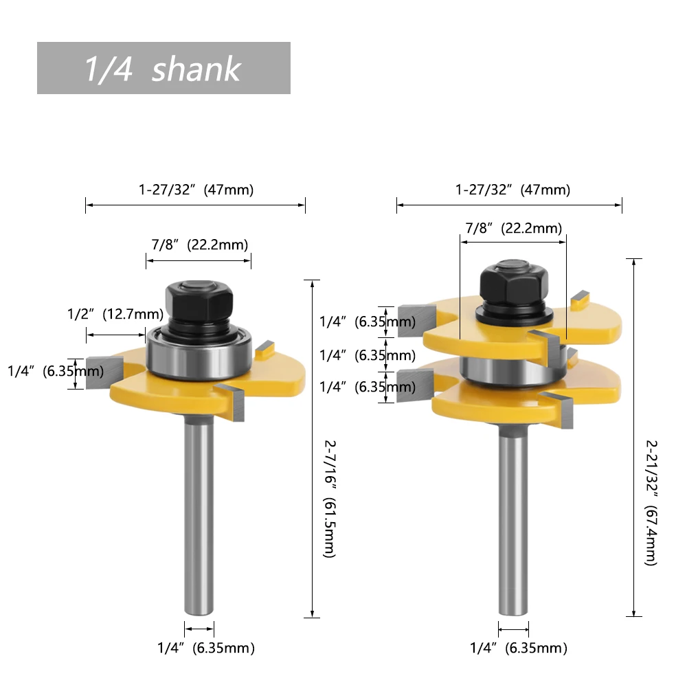 AURWOF 6.35mm Tongue Groove Router Bit Set 3/4