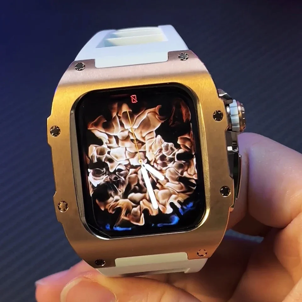 Luxury Titanium Stainless Steel Metal Case Modification Kit For Apple Watch 45MM 44MM Case Strap For iWatch 9 8 7 6 5 4 SE band