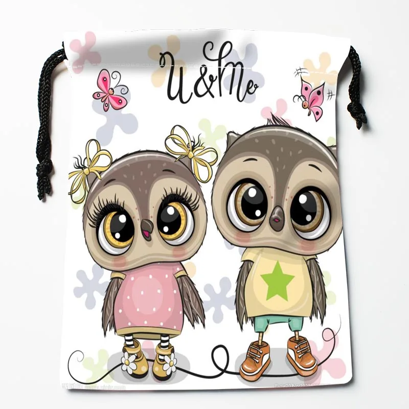 Custom Cartoon Printed Owl Drawstring Bags Festive Accessories18X22CM Satin Fabric Resuable Storage Clothes Bag Tarot Bag 0826