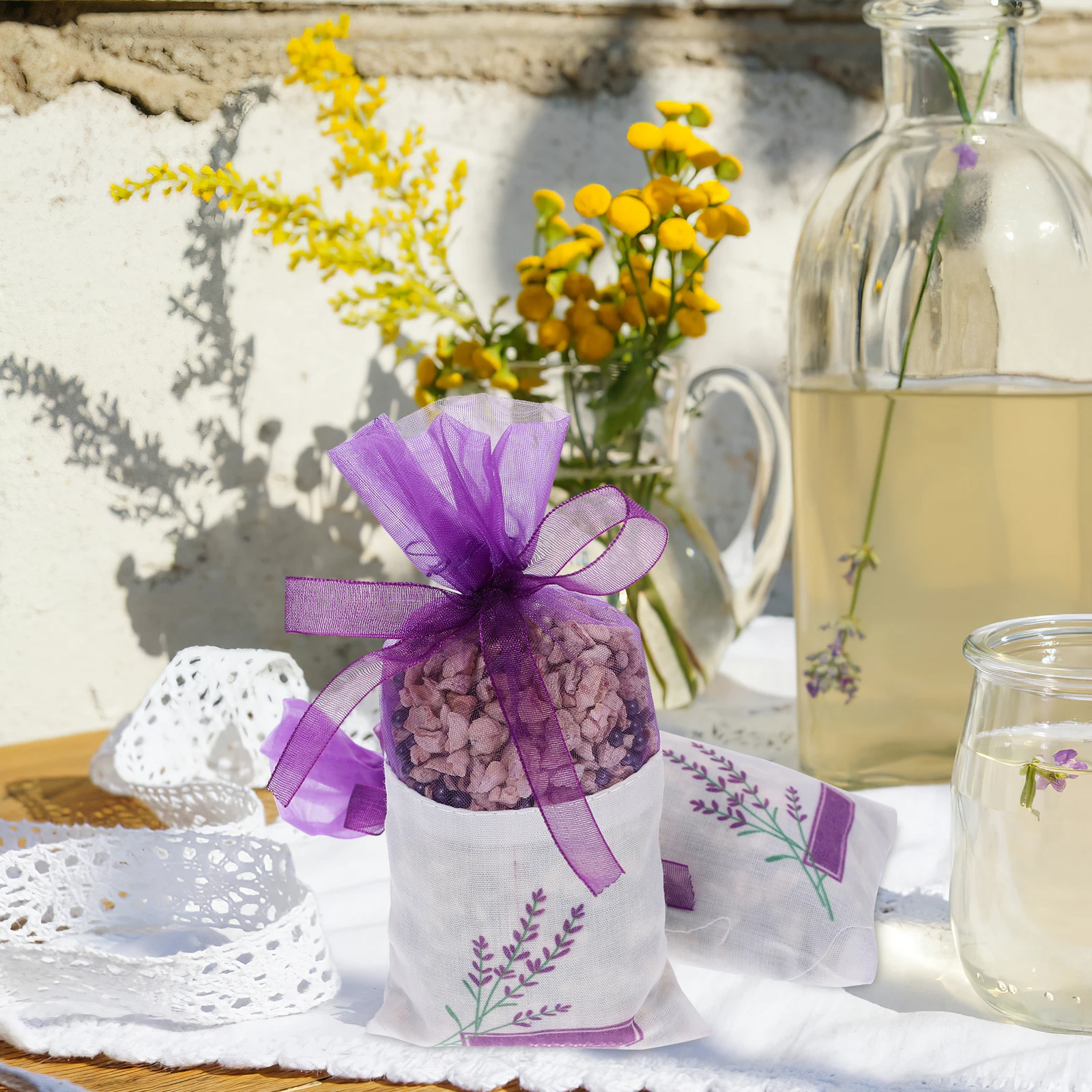 

25pcs Lavender Sachet Bags Drawstring Small Gift Wedding Favor Mint Aromatherapy Vintage Cotton Storage Dried Herbs Repel Moths