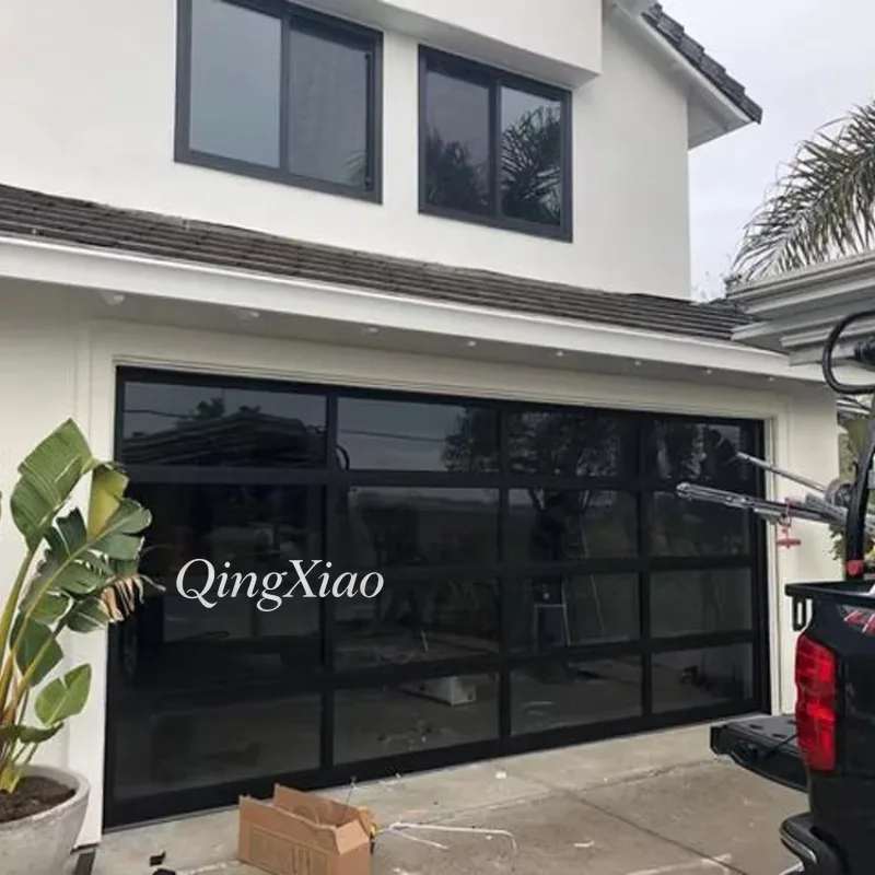 Aluminum Framed Glass Garage Door, Automatic Sectional Roll Up Sliding Door Modern Design for Residential Exterior Heavy Duty