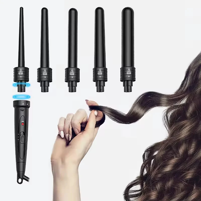 Professional electric five-in-one multi-functional interchangeable and detachable curling iron set with ceramic curling iron