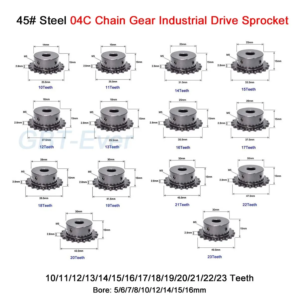 1Pcs 10T-23T Tooth 04C Chain Gear Bore 5-16mm Tooth Pitch 6.35mm 45# Steel Industrial Sprocket Wheel Motor Chain Drive Sprocket