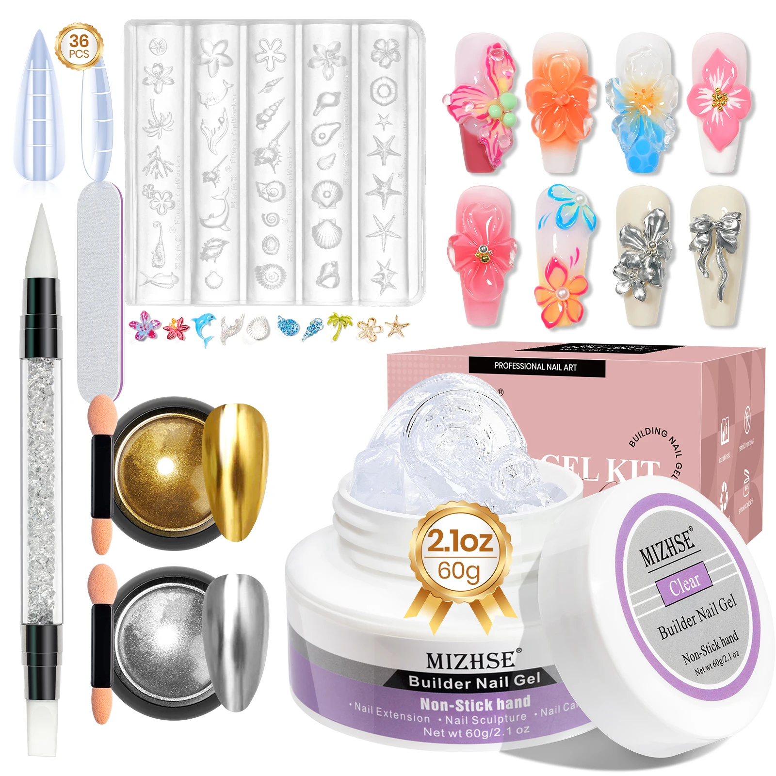 

MIZHSE Builder Nail Gel Clear or White Hard Gel Polish Set Non-Sticky Hand For Nail Extension 3D Sculpting Nail Art Manicure Set