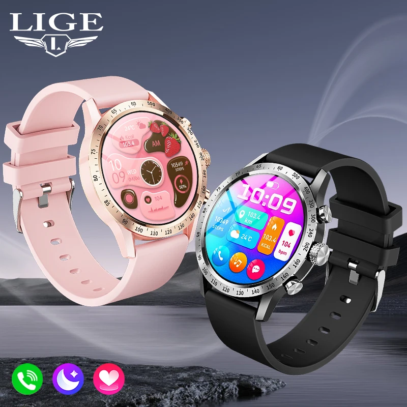 LIGE 2023 New Smart Watch for Men Sports Tracker AMOLED Screen Heart Rate Bluetooth Voice Assistant SmartWatch For iOS Android