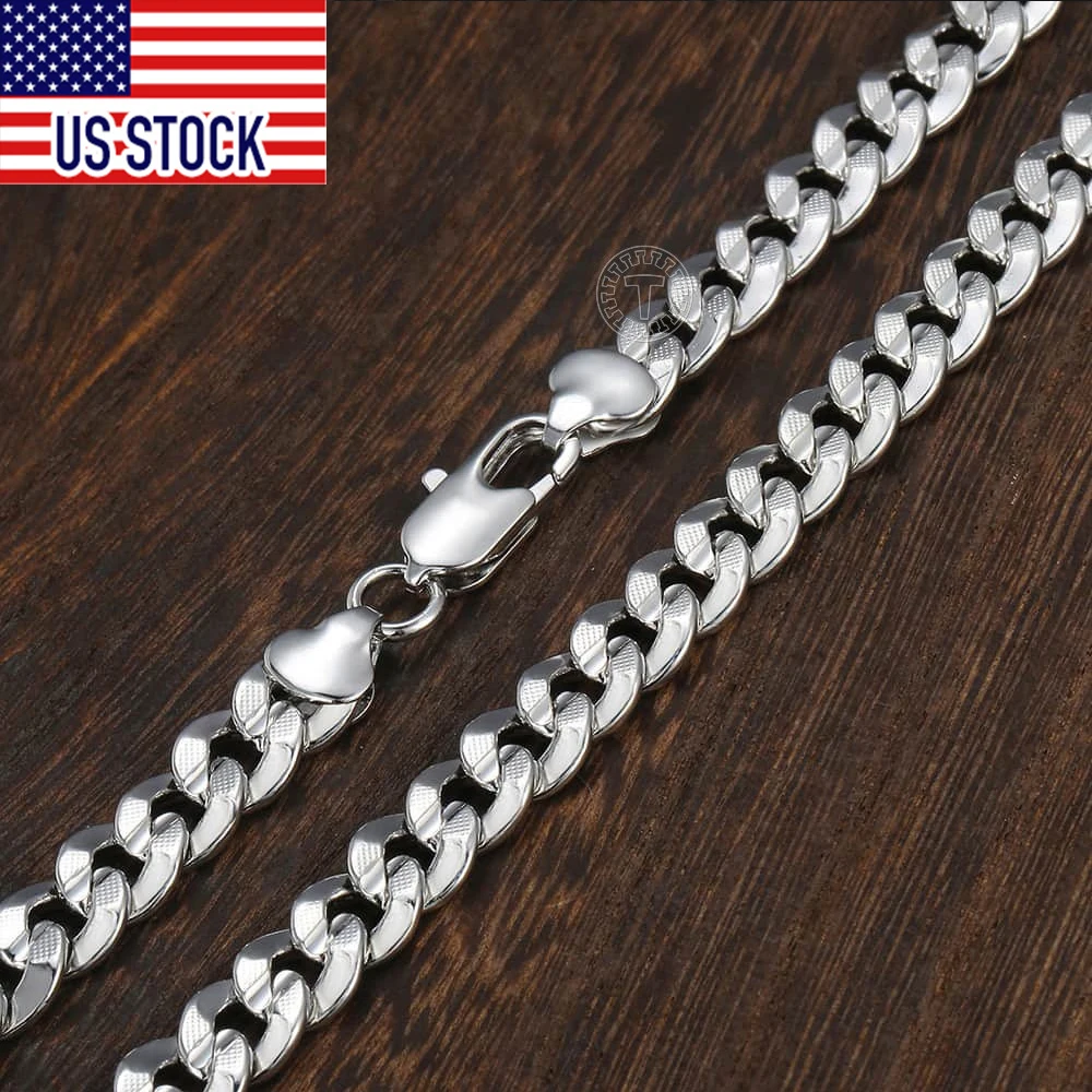 Davieslee 9mm Hammered Curb Cuban Link Necklace for Women Men Necklace Chain White Gold Color 26inch Fashion Jewelry DGN457A