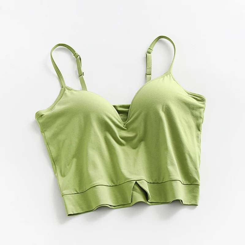 Spring/Summer 2024 New Women's Strap Pajamas V-neck Slit Bra modal Cotton Backing with Breast Cushion Strap Home Clothes