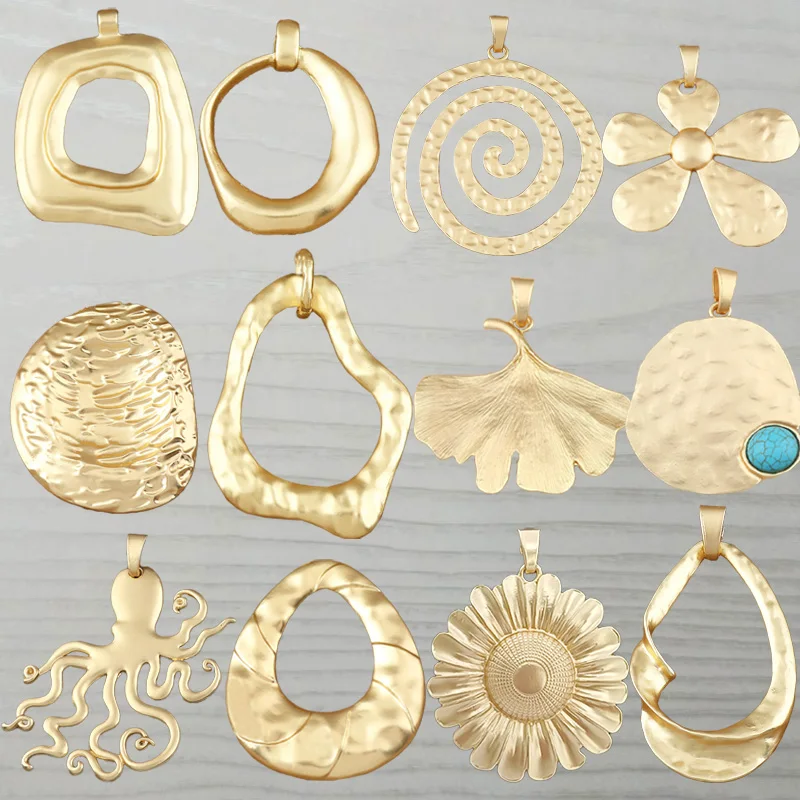 

1pc Flower/Leaf/Tree/Octopus/Irregular Shape Matte Gold Color Large Charm Pendant For DIY Necklace Jewelry Making Findings