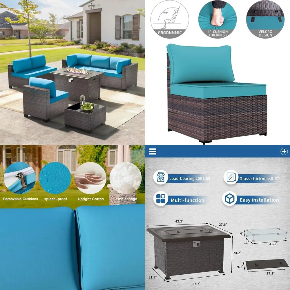 

8-Piece Outdoor Patio Furniture Set with 55000 BTU Propane Fire Pit, Wicker Sofa, 6 Weather-Resistant Chairs