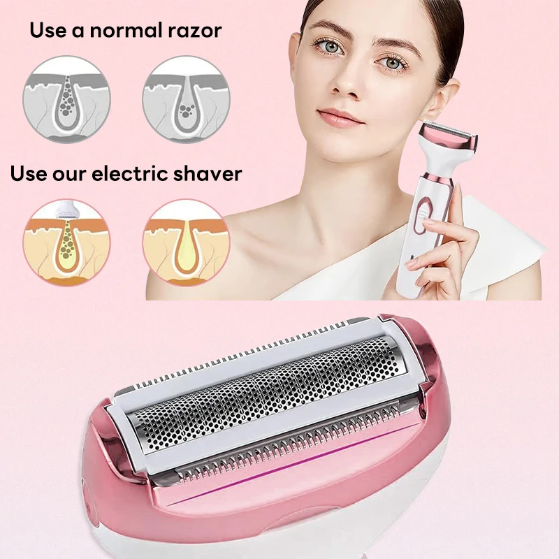 4 in 1 Electric Hair Removal Razor Painless for Women Shaver Body Hair Trimmer for Armpit Bikini Arm Leg Face Mustache Portable