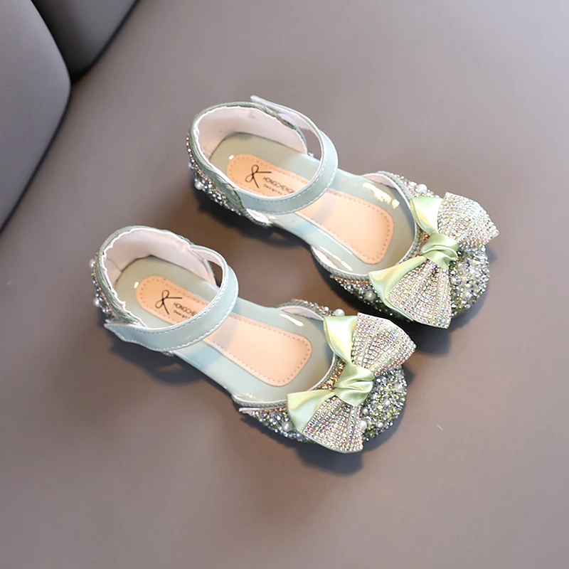 Kids Princess Shoes Luxurious Party Wedding Sequins 21-30 Infant Girl\'s Mary Janes Glitter Fashion Pink Green Children Flats