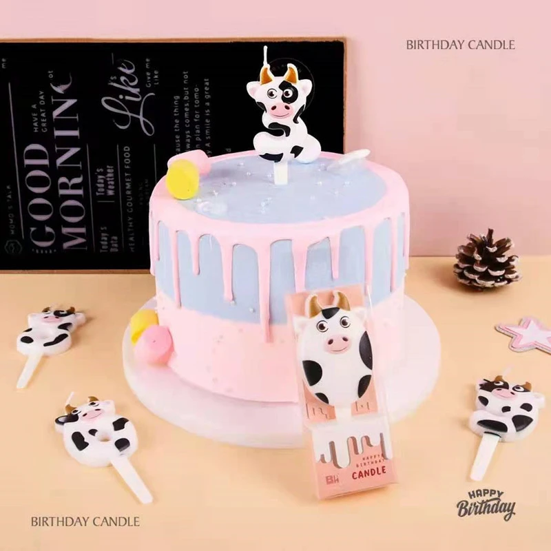 Candela di compleanno per bambini Cute Zodiac Cow Number Cake Topper Animal One Year Old Baking Decor Wedding Dessert Cupcake Party Supplies