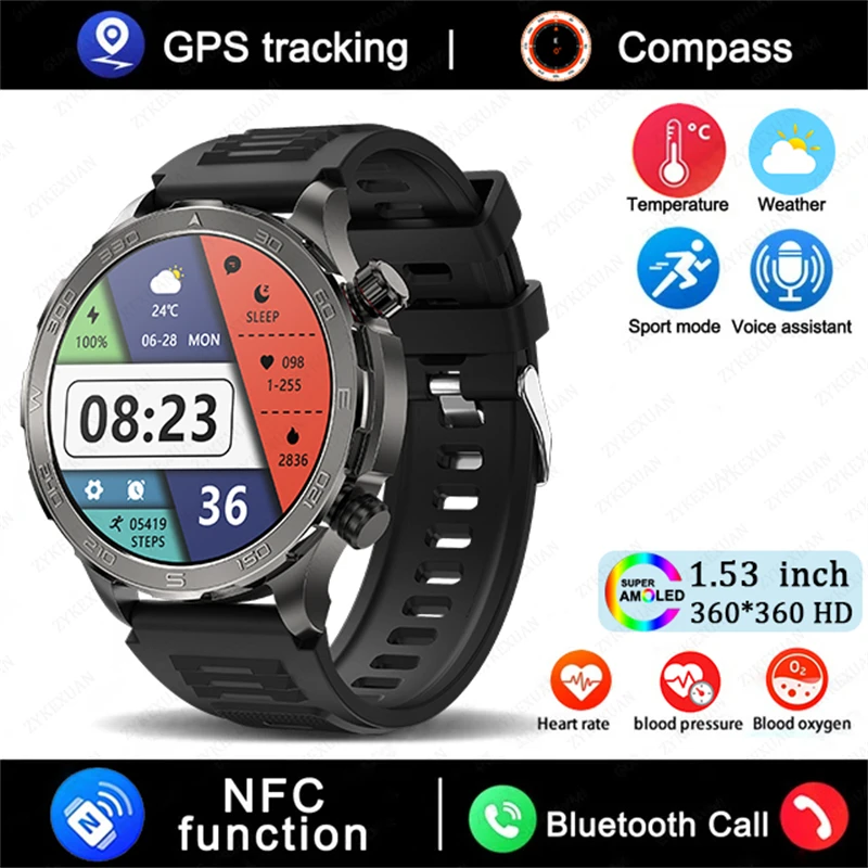 2025 New Bluetooth Call Smart Watch Men For Huawei AMOLED HD Large Screen Heart Rate NFC IP68 Waterproof GPS Sports Smart Watch