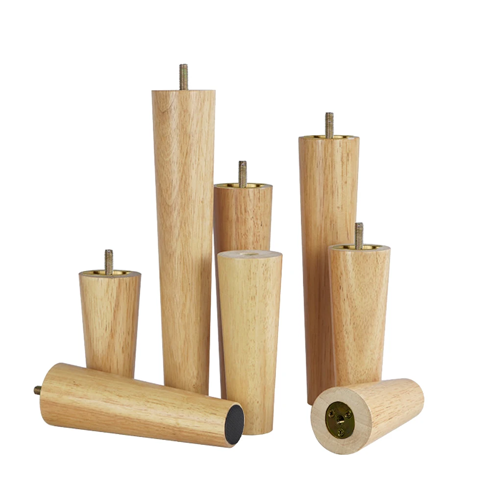 4pcs M6/M8/M10 Screw Oak Furniture Legs European Styls Conical Rubber Wood Sofa Leg Wood for Table Cabinet Furniture Raised Feet