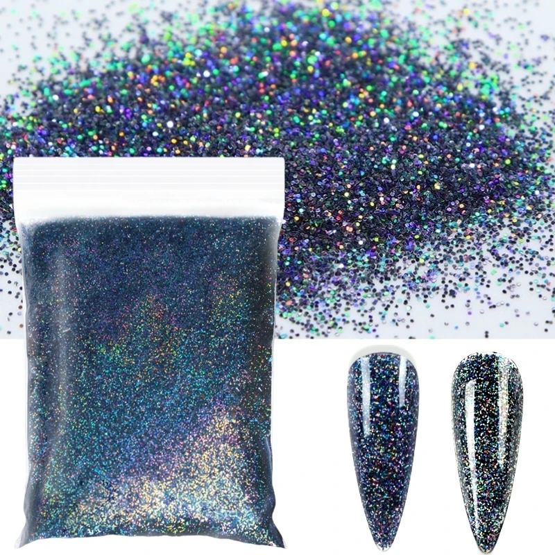 50g Pack Laser Black Holographic Nail Glitter Powder Rainbow Dazzling Galaxy Glitter Bulk Pigment DIY Decoration for UV Nail Gel